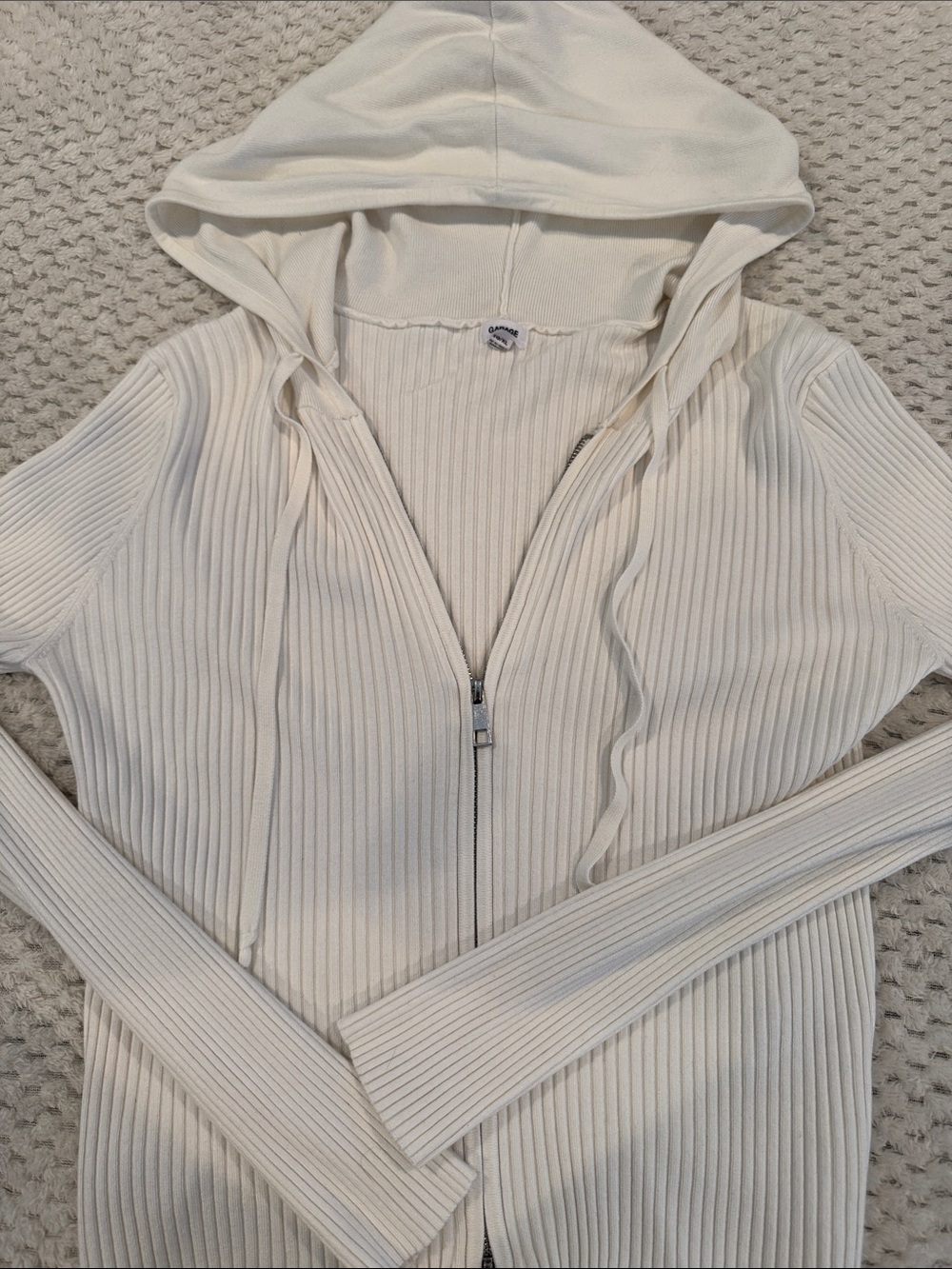 Garage Cream Ribbed Zip Hoodie